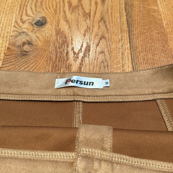 Persun vintage faux suede brown snap mini skirt size medium - Picture 2 of 4